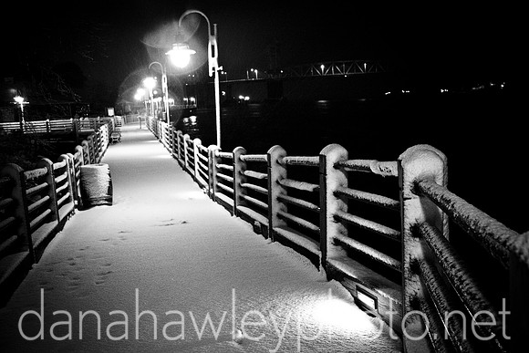 cape fear river walk, downtown wilmington, nc in the snow feb, 2010.